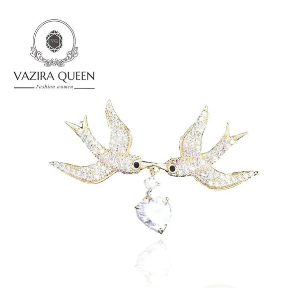 VQ Lovebirds Brooch - Picture 1 of 6